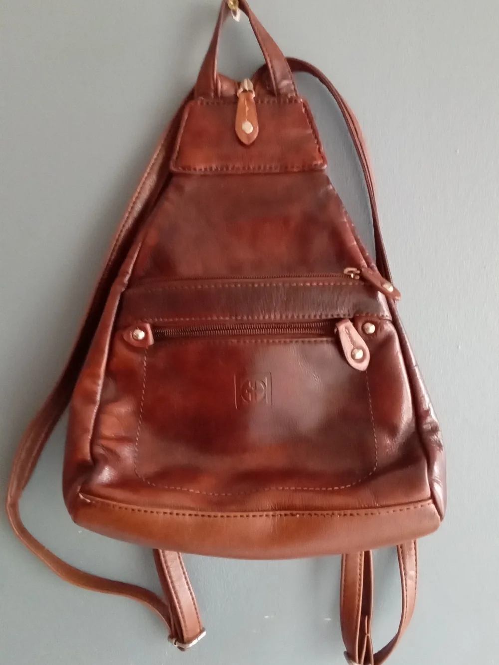 Giani Bernini Brown‎ Leather Sling Backpack Organizer Bag Cognac